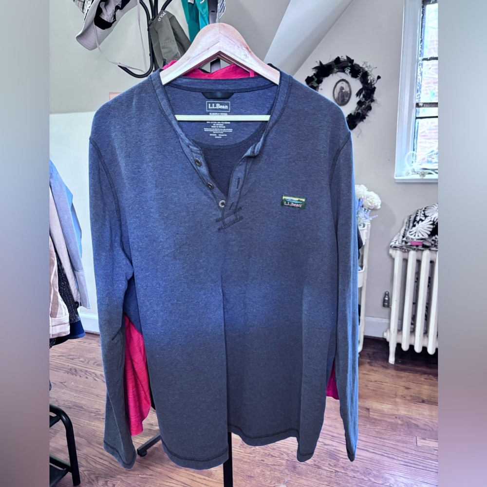 Blue LL Bean Long-sleeved Henley